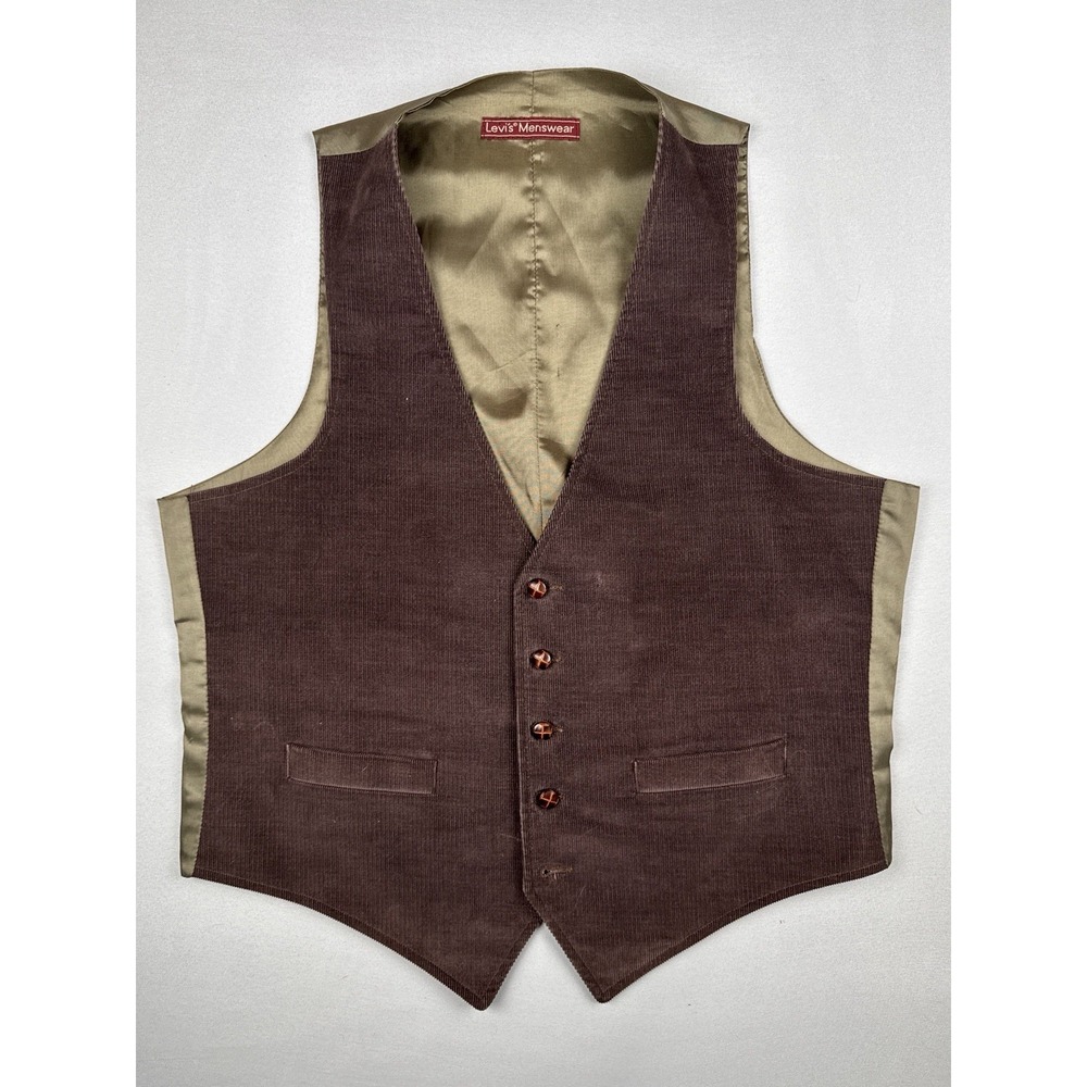 Vintage Levi's Menswear Corduroy Vest Brown Western Ranchwear Large - Picture 2 of 8